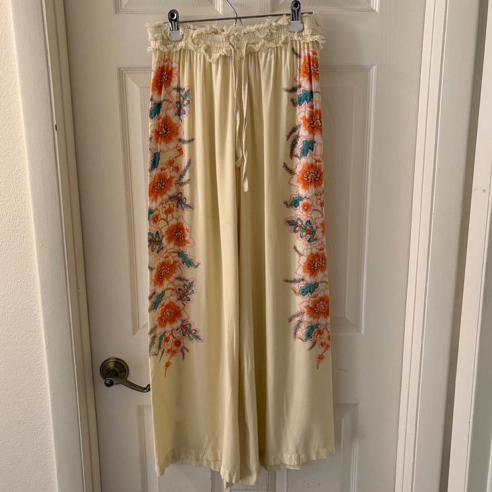 La Jolla Sport Women's Small Embroidered Boho Wide Leg Palazzo Pants Viscose